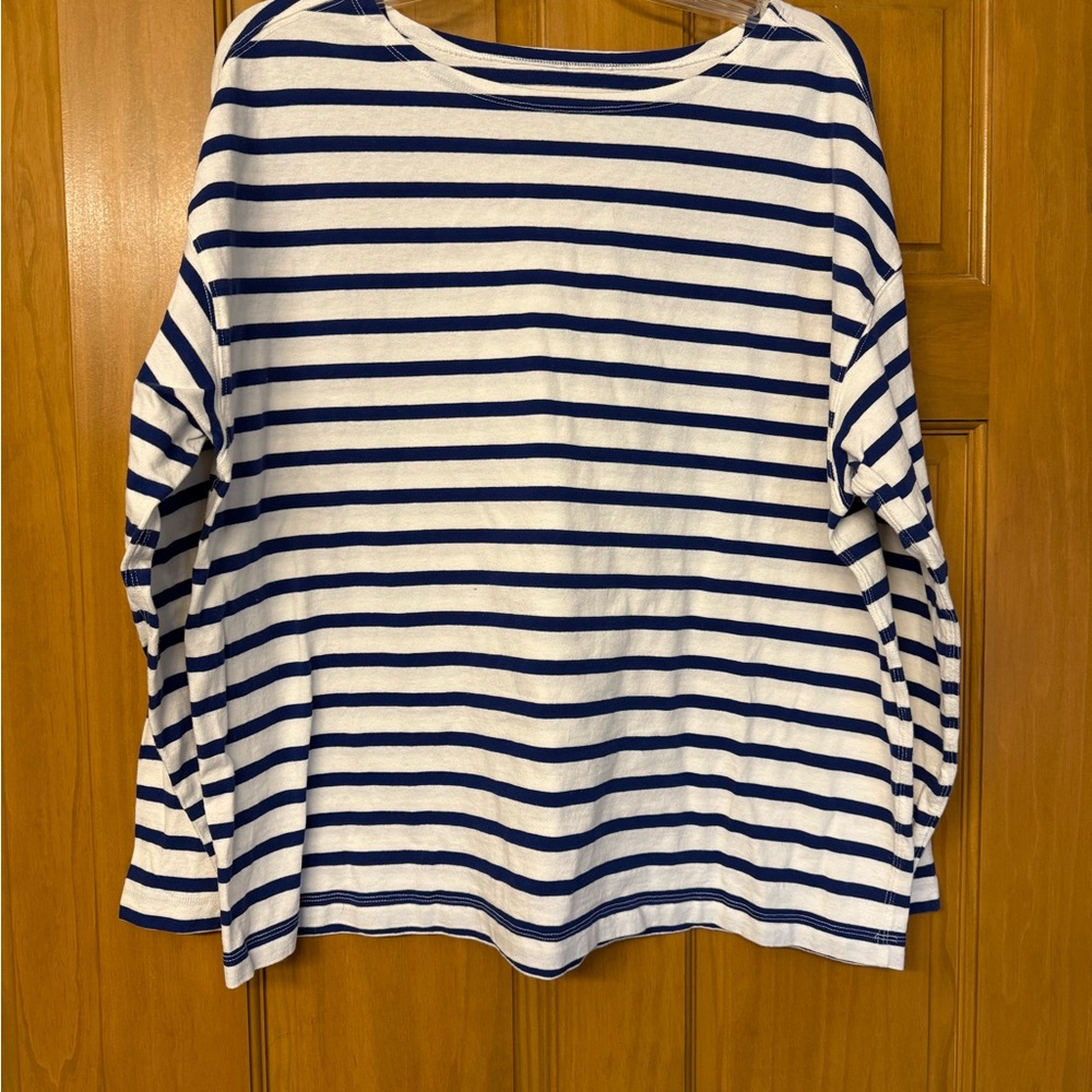 Everlane Navy and White Striped Long Sleeve Top